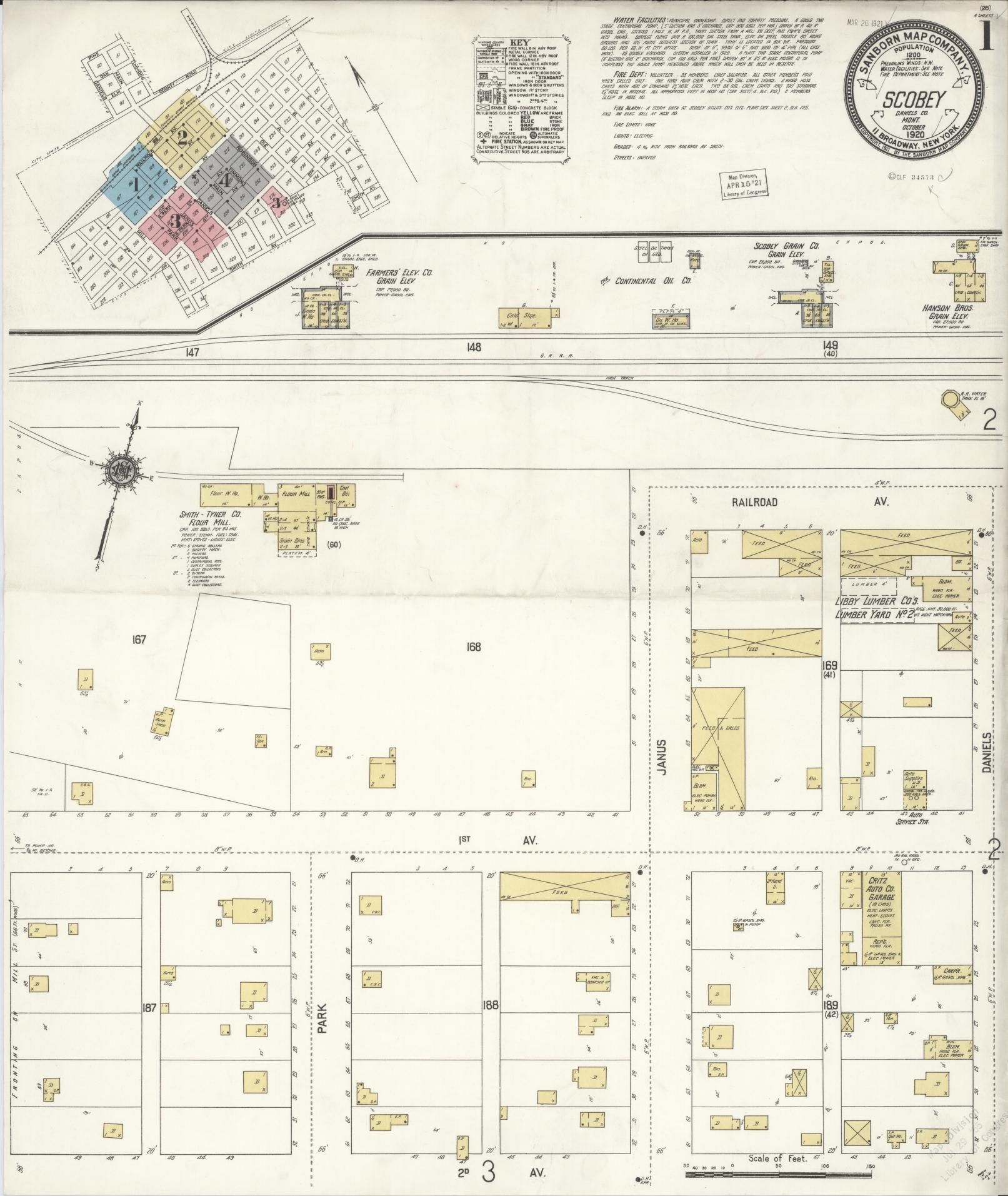 Sanborn Fire Insurance Map from Scobey, Daniels County, Montana. (1920) – Historic Sanborn Fire Insurance Map Print