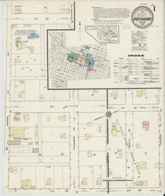 Sanborn Fire Insurance Map from Hartshorne, Pittsburg County, Oklahoma (1914), Sheet #0001 - Historic Sanborn Fire Insurance Map Print, vintage old map wall art, antique decor, genealogy gift, Oklahoma Oklahoma map
