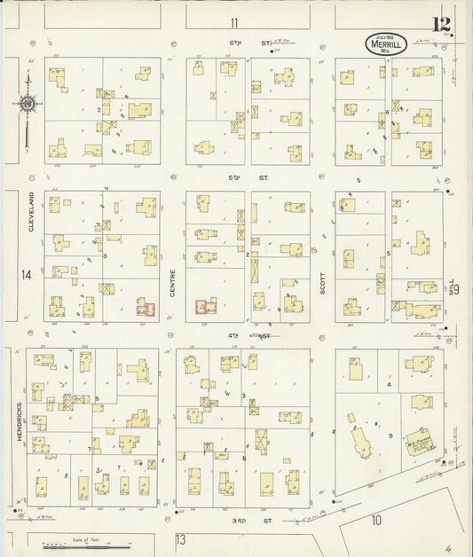 Sanborn Fire Insurance Map from Merrill, Lincoln County, Wisconsin (1913), Sheet #0012 - Historic Sanborn Fire Insurance Map Print, vintage old map wall art, antique decor, genealogy gift, Wisconsin Wisconsin map