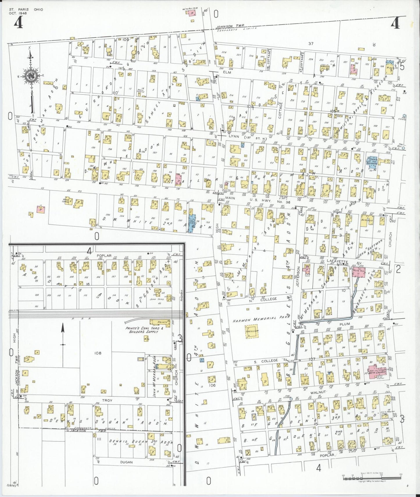Sanborn Fire Insurance Map from Saint Paris, Champaign County, Ohio (1948), Sheet #0004 - Complete Map Set gallery image, historic Sanborn map, vintage wall art, Ohio Ohio