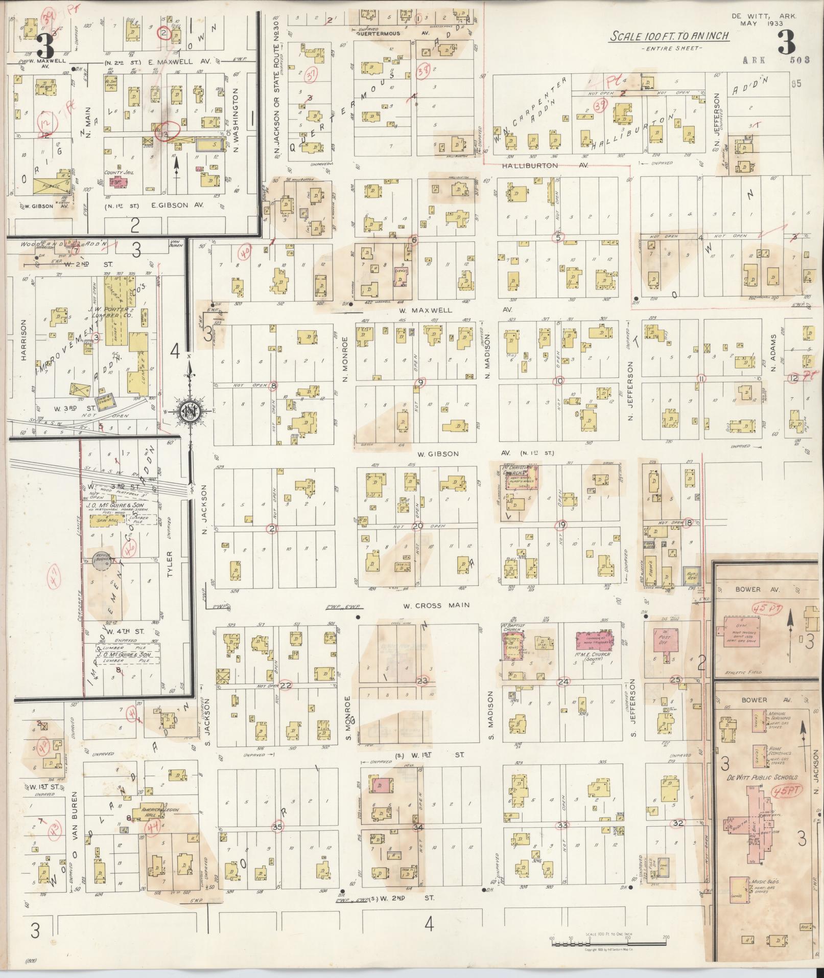 Sanborn Fire Insurance Map from De Witt, Arkansas County, Arkansas (1943), Sheet #0003 - Complete Map Set gallery image, historic Sanborn map, vintage wall art, De Witt Arkansas