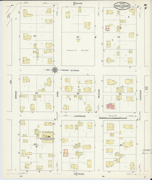 Sanborn Fire Insurance Map from New London, Waupaca and Outagamie Counties, Wisconsin (1913), Sheet #0007 - Historic Sanborn Fire Insurance Map Print, vintage old map wall art, antique decor, genealogy gift, Wisconsin Wisconsin map