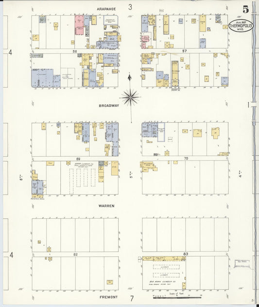Sanborn Fire Insurance Map from Thermopolis, Hot Springs County, Wyoming (1907), Sheet #0005 - Historic Sanborn Fire Insurance Map Print, vintage old map wall art, antique decor, genealogy gift, Wyoming Wyoming map