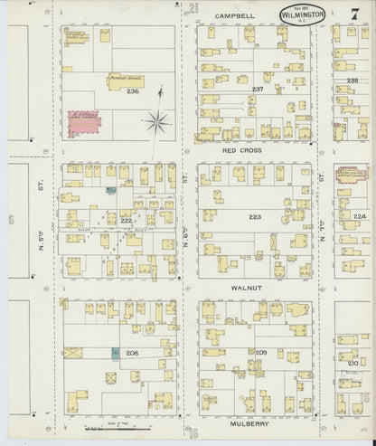 Sanborn Fire Insurance Map from Wilmington, New Hanover County, North Carolina (1893), Sheet #0007 - Complete Map Set gallery image, historic Sanborn map, vintage wall art, North Carolina North Carolina