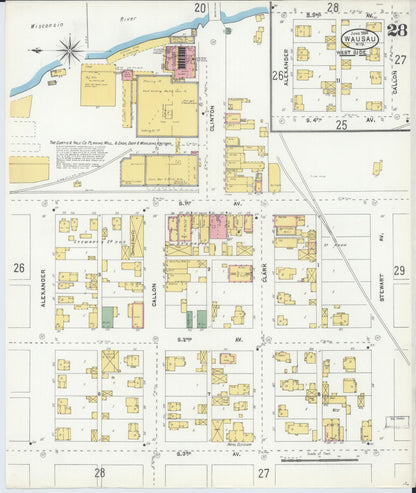 Sanborn Fire Insurance Map from Wausau, Marathon County, Wisconsin (1904), Sheet #0028 - Historic Sanborn Fire Insurance Map Print, vintage old map wall art, antique decor, genealogy gift, Wisconsin Wisconsin map
