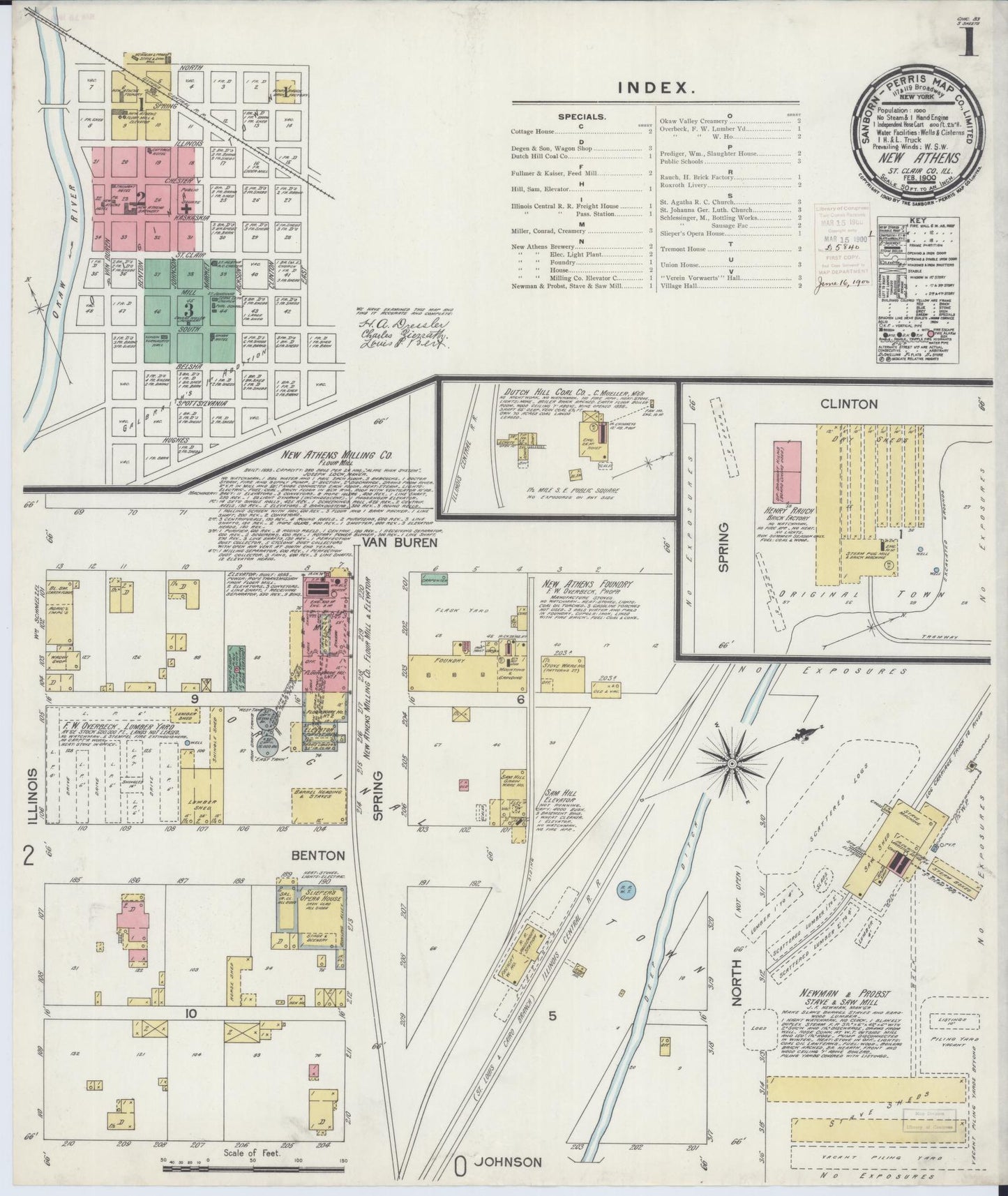 Sanborn Fire Insurance Map from New Athens, Saint Clair County, Illinois (1900), Sheet #0001 - Complete Map Set gallery image, historic Sanborn map, vintage wall art, Illinois Illinois