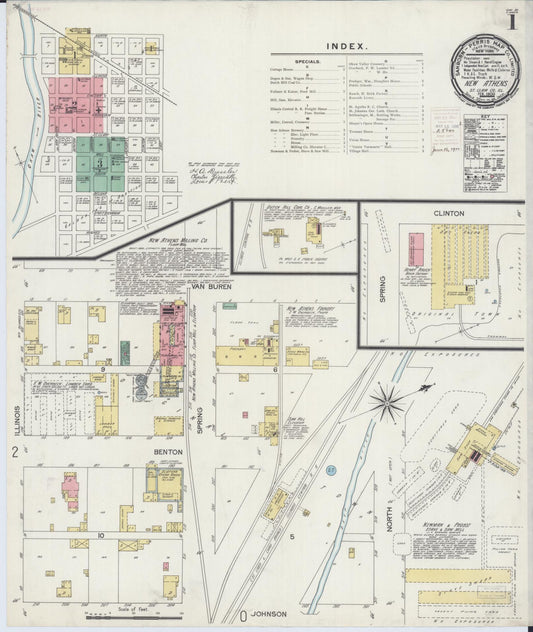 Sanborn Fire Insurance Map from New Athens, Saint Clair County, Illinois (1900), Sheet #0001 - Complete Map Set gallery image, historic Sanborn map, vintage wall art, Illinois Illinois