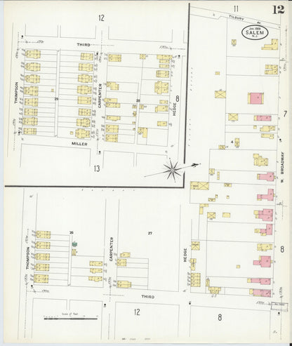 Sanborn Fire Insurance Map from Salem, Salem County, New Jersey (1909), Sheet #0012 - Historic Sanborn Fire Insurance Map Print, vintage old map wall art, antique decor, genealogy gift, New Jersey New Jersey map