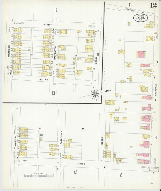 Sanborn Fire Insurance Map from Salem, Salem County, New Jersey (1909), Sheet #0012 - Historic Sanborn Fire Insurance Map Print, vintage old map wall art, antique decor, genealogy gift, New Jersey New Jersey map