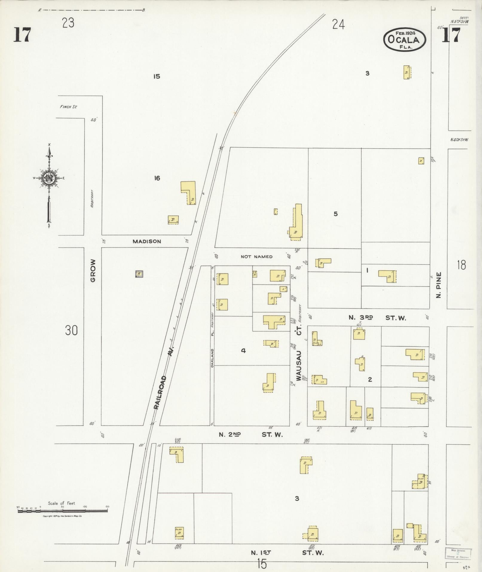 Sanborn Fire Insurance Map from Ocala, Marion County, Florida (1924), Sheet #0017 - Historic Sanborn Fire Insurance Map Print, vintage old map wall art, antique decor, genealogy gift, Florida Florida map