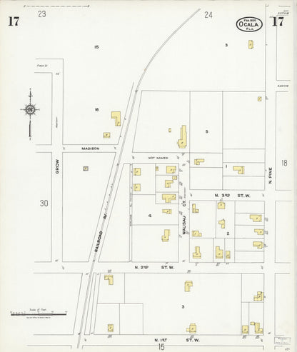 Sanborn Fire Insurance Map from Ocala, Marion County, Florida (1924), Sheet #0017 - Historic Sanborn Fire Insurance Map Print, vintage old map wall art, antique decor, genealogy gift, Florida Florida map