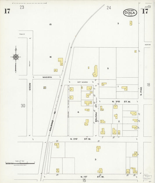 Sanborn Fire Insurance Map from Ocala, Marion County, Florida (1924), Sheet #0017 - Historic Sanborn Fire Insurance Map Print, vintage old map wall art, antique decor, genealogy gift, Florida Florida map