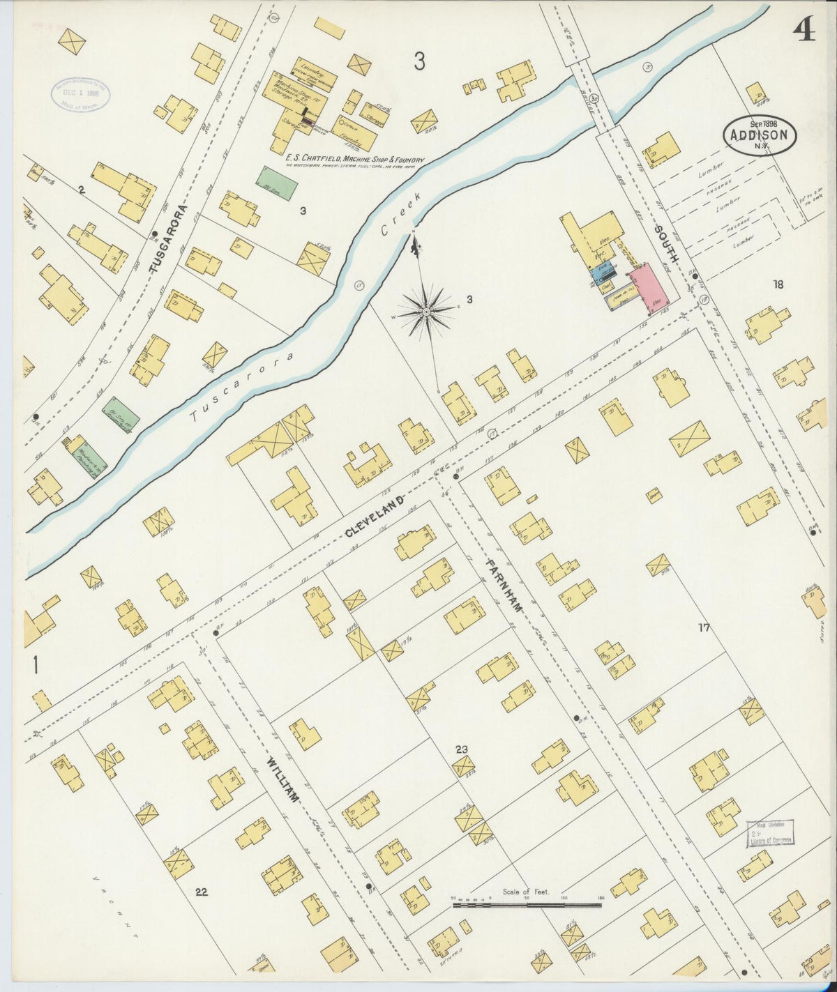 Sanborn Fire Insurance Map from Addison, Steuben County, New York (1898), Sheet #0004 - Historic Sanborn Fire Insurance Map Print, vintage old map wall art, antique decor, genealogy gift, New York New York map