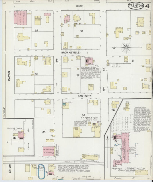 Sanborn Fire Insurance Map from Trenton, Gibson County, Tennessee (1891), Sheet #0004 - Historic Sanborn Fire Insurance Map Print, vintage old map wall art, antique decor, genealogy gift, Tennessee Tennessee map