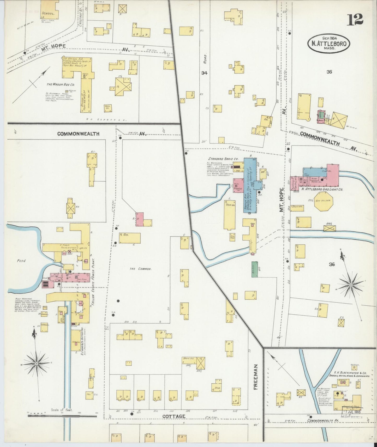 Sanborn Fire Insurance Map from North Attleborough, Bristol County, Massachusetts (1904), Sheet #0012 - Historic Sanborn Fire Insurance Map Print, vintage old map wall art, antique decor, genealogy gift, Massachusetts Massachusetts map