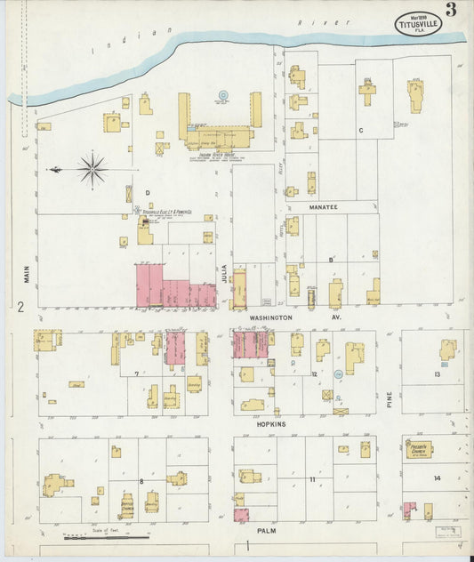 Sanborn Fire Insurance Map from Titusville, Brevard County, Florida (1899), Sheet #0003 - Historic Sanborn Fire Insurance Map Print, vintage old map wall art, antique decor, genealogy gift, Florida Florida map