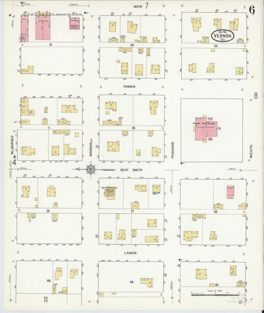 Sanborn Fire Insurance Map from Vernon, Wilbarger County, Texas (1912), Sheet #0006 - Historic Sanborn Fire Insurance Map Print, vintage old map wall art, antique decor, genealogy gift, Texas Texas map