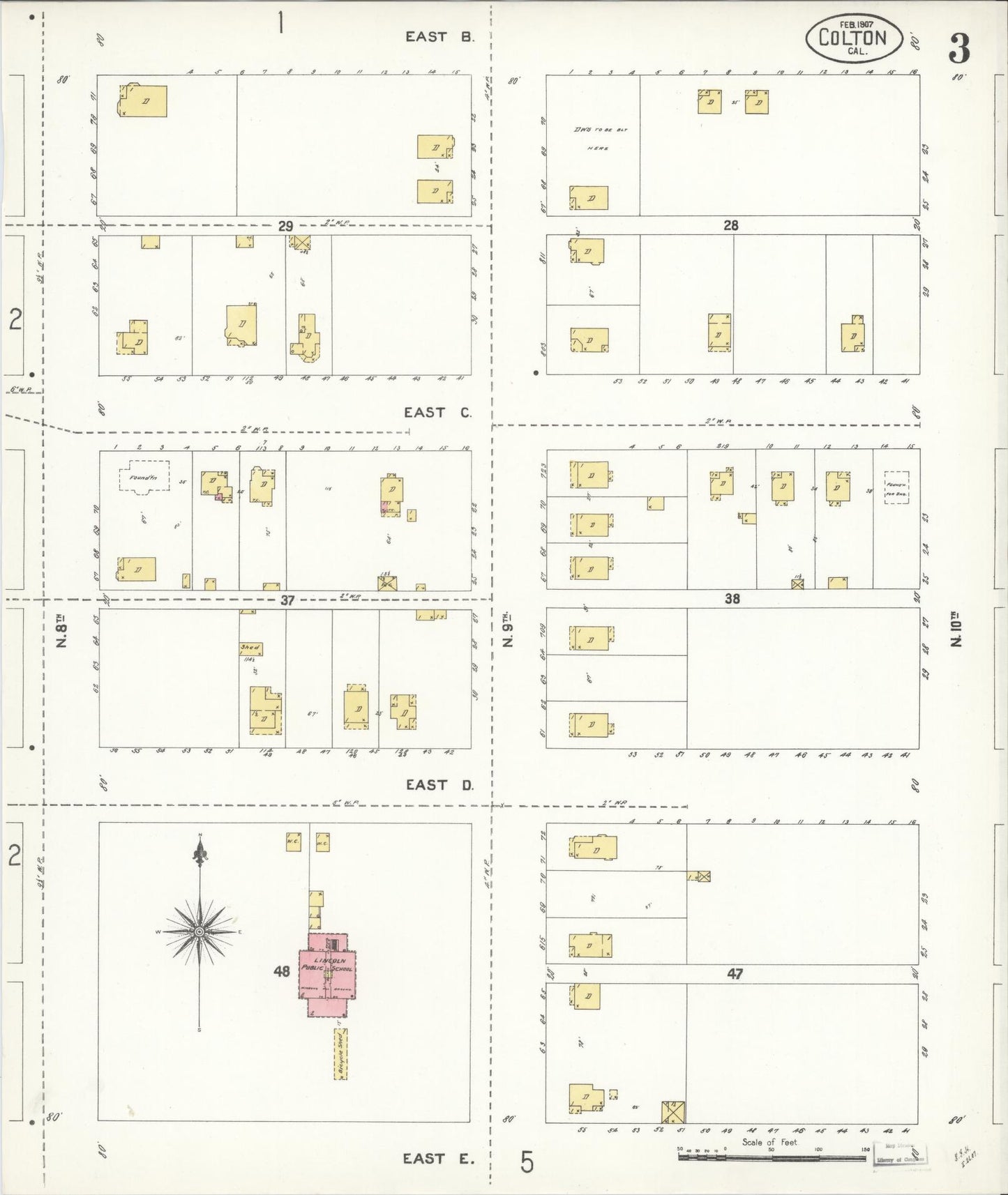 Sanborn Fire Insurance Map from Colton, San Bernardino County, California (1907), Sheet #0003 - Historic Sanborn Fire Insurance Map Print, vintage old map wall art, antique decor, genealogy gift, California California map