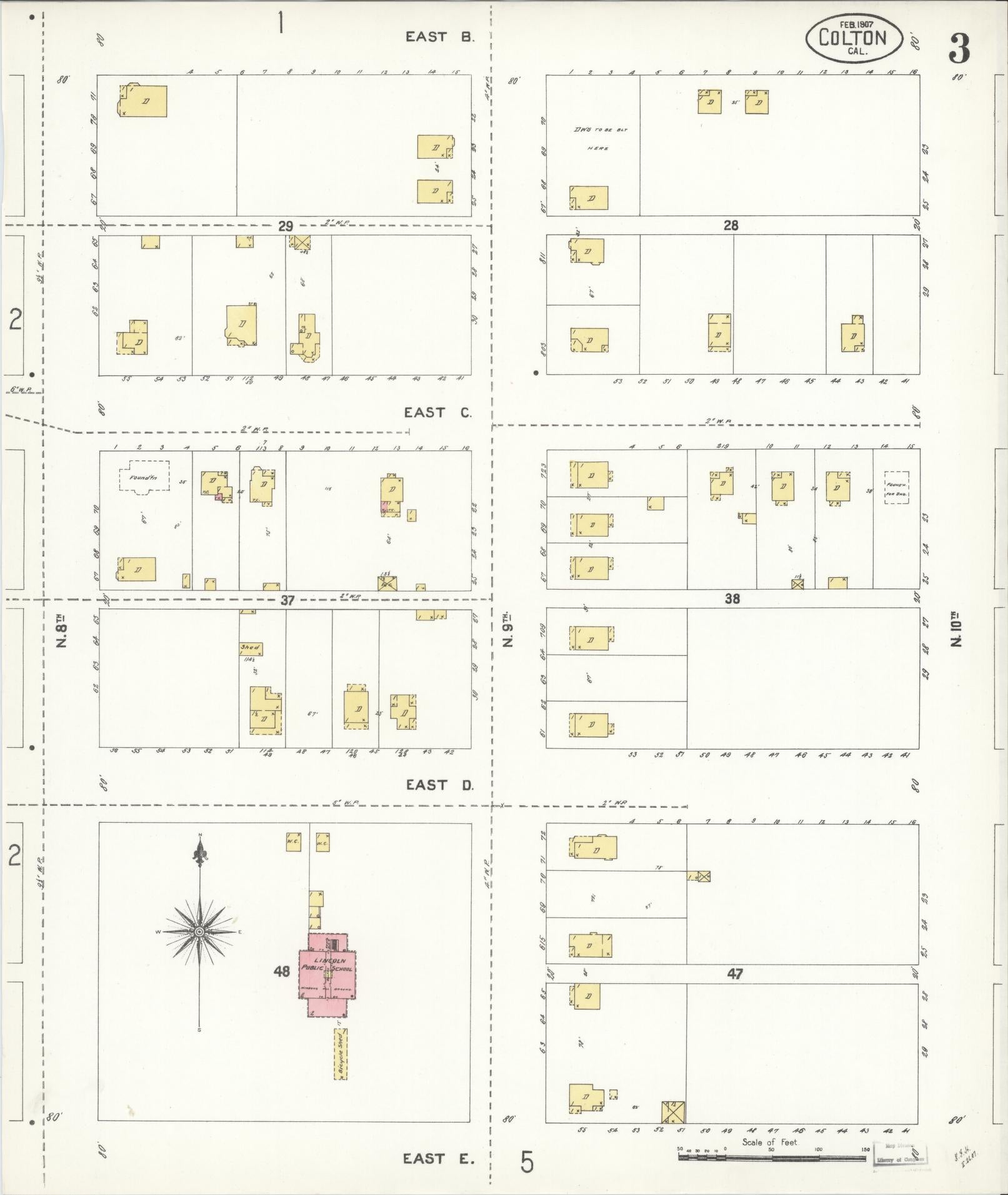 Sanborn Fire Insurance Map from Colton, San Bernardino County, California (1907), Sheet #0003 - Historic Sanborn Fire Insurance Map Print, vintage old map wall art, antique decor, genealogy gift, California California map