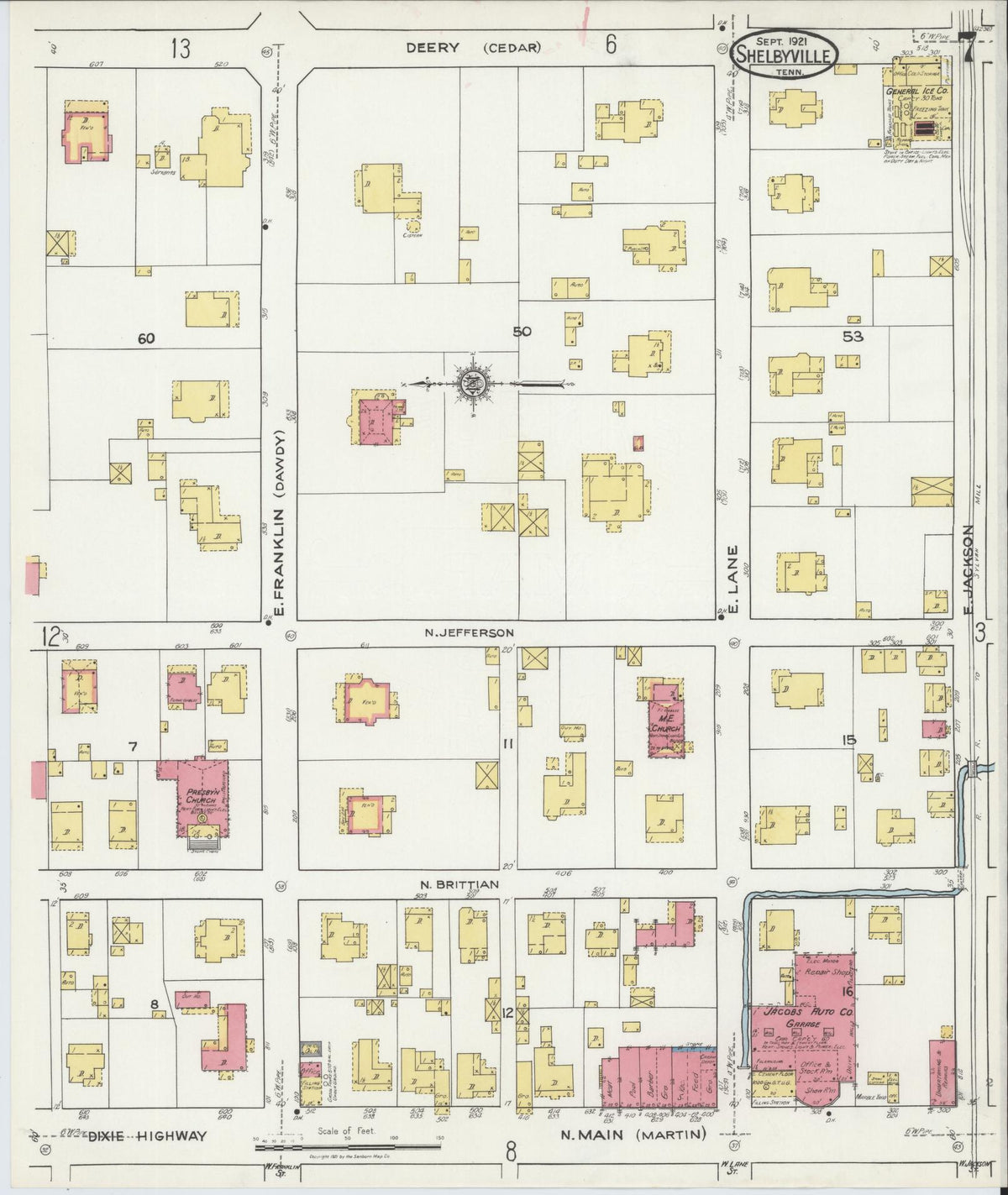 Sanborn Fire Insurance Map from Shelbyville, Bedford County, Tennessee (1921), Sheet #0007 - Complete Map Set gallery image, historic Sanborn map, vintage wall art, Tennessee Tennessee