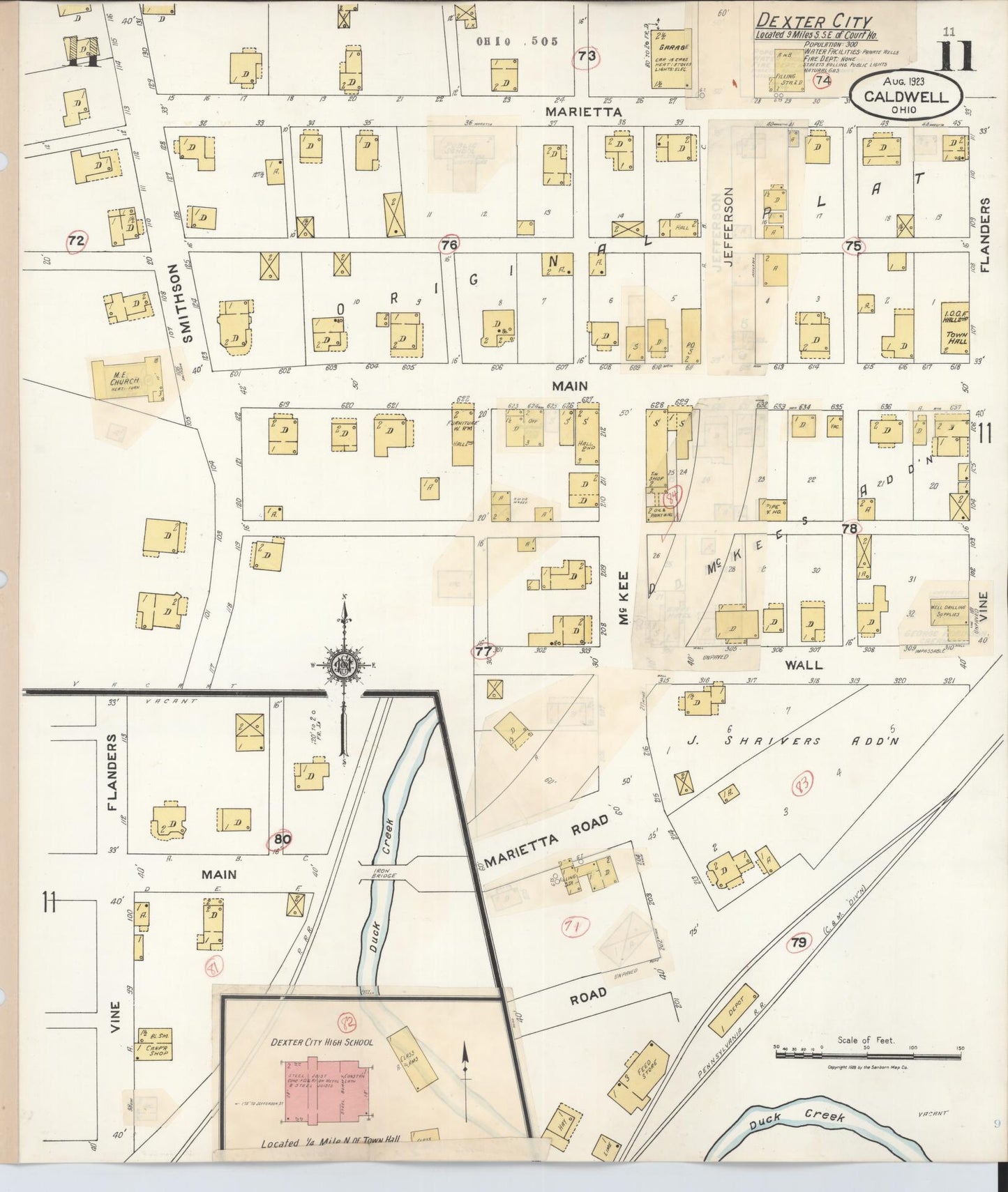 Sanborn Fire Insurance Map from Caldwell, Noble County, Ohio (1932), Sheet #0011 - Historic Sanborn Fire Insurance Map Print, vintage old map wall art, antique decor, genealogy gift, Ohio Ohio map