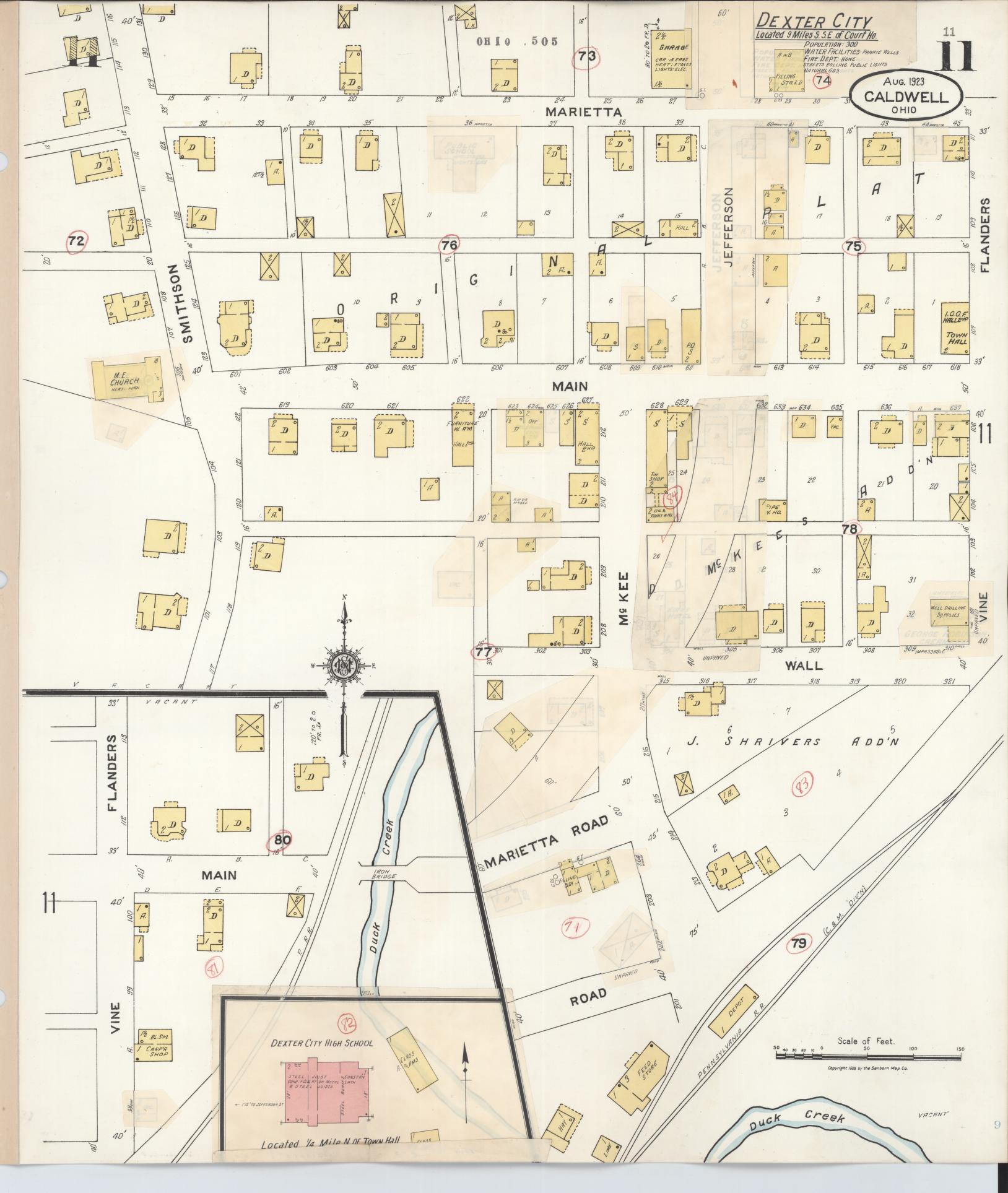 Sanborn Fire Insurance Map from Caldwell, Noble County, Ohio (1932), Sheet #0011 - Historic Sanborn Fire Insurance Map Print, vintage old map wall art, antique decor, genealogy gift, Ohio Ohio map
