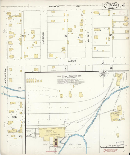 Sanborn Fire Insurance Map from Fort Bragg, Mendocino County, California (1894), Sheet #0004 - Historic Sanborn Fire Insurance Map Print, vintage old map wall art, antique decor, genealogy gift, California California map
