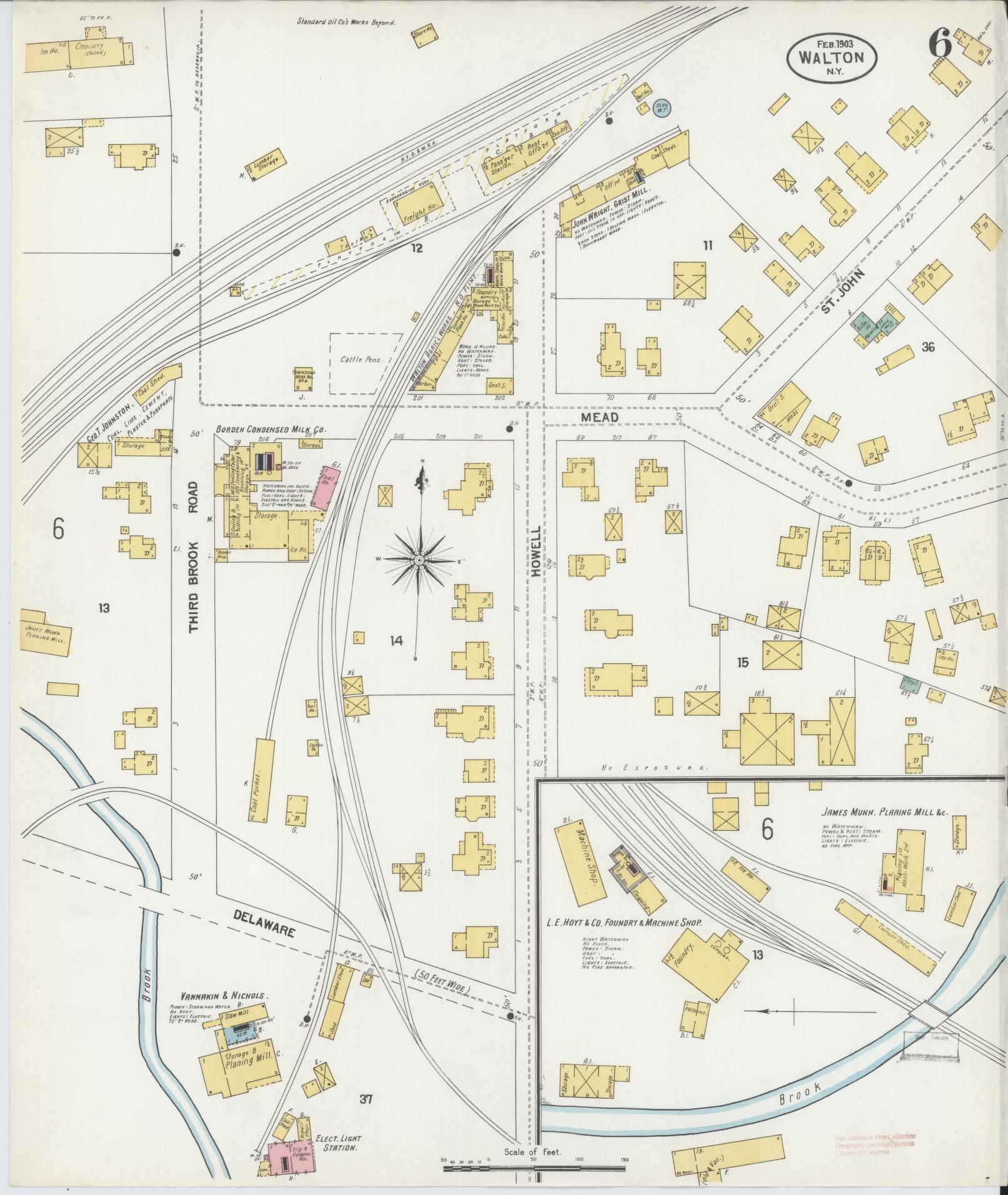 Sanborn Fire Insurance Map from Walton, Delaware County, New York (1903), Sheet #0006 - Historic Sanborn Fire Insurance Map Print, vintage old map wall art, antique decor, genealogy gift, Walton Delaware map