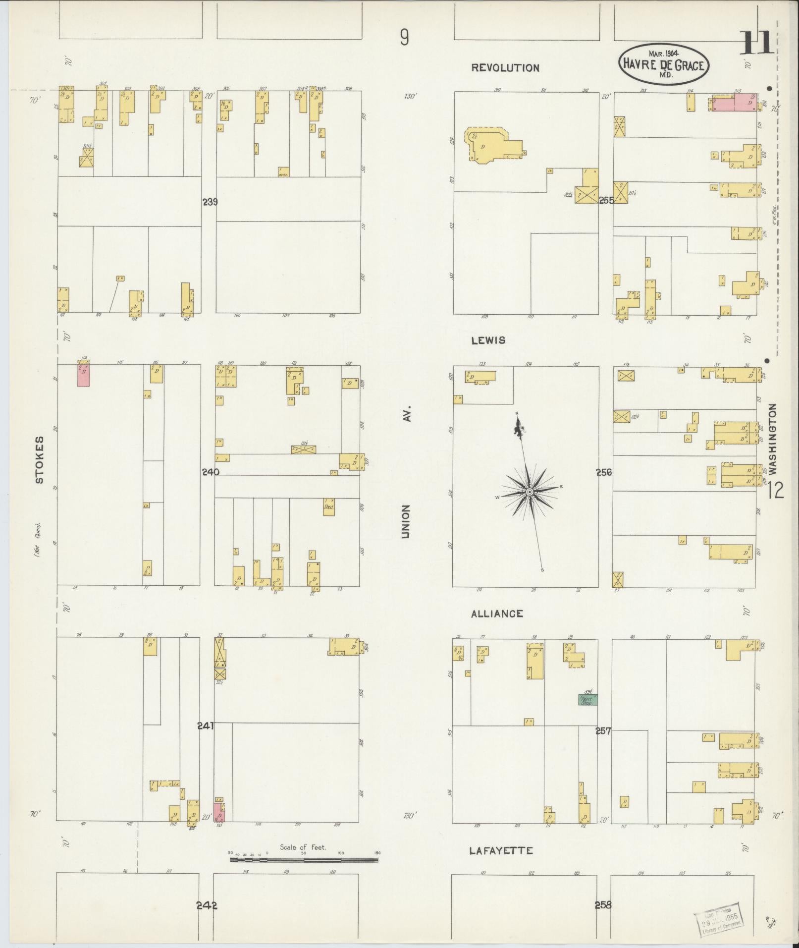 Sanborn Fire Insurance Map from Havre De Grace, Harford County, Maryland (1904), Sheet #0011 - Historic Sanborn Fire Insurance Map Print, vintage old map wall art