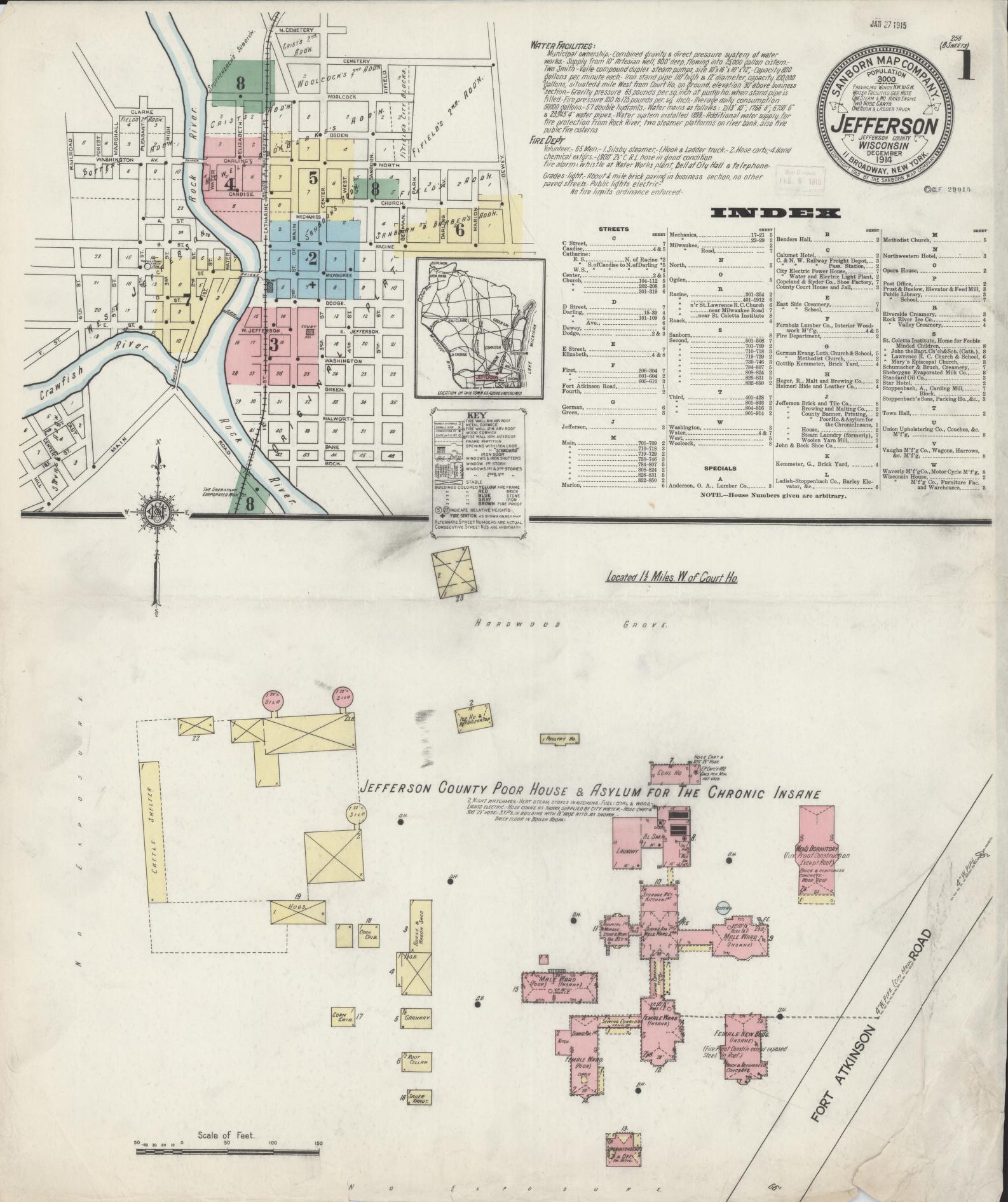 Sanborn Fire Insurance Map from Jefferson, Jefferson County, Wisconsin (1914), Sheet #0001 - Complete Map Set gallery image, historic Sanborn map, vintage wall art, Wisconsin Wisconsin