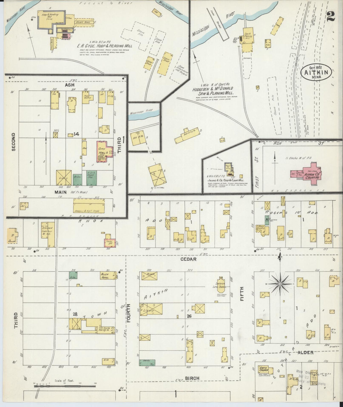 Sanborn Fire Insurance Map from Aitkin, Aitkin County, Minnesota (1902), Sheet #0002 - Complete Map Set gallery image, historic Sanborn map, vintage wall art, Minnesota Minnesota