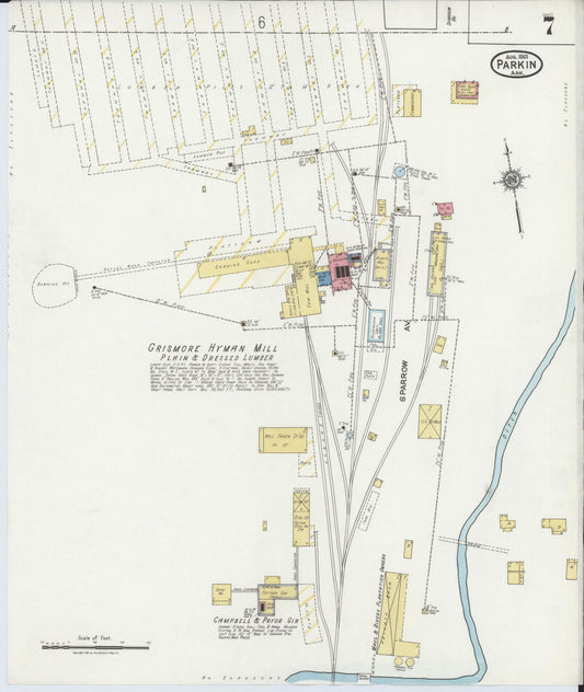 Sanborn Fire Insurance Map from Parkin, Cross County, Arkansas (1921), Sheet #0007 - Historic Sanborn Fire Insurance Map Print, vintage old map wall art, antique decor, genealogy gift, Arkansas Arkansas map