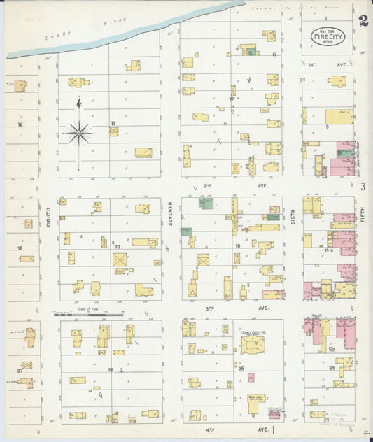Sanborn Fire Insurance Map from Pine City, Pine County, Minnesota (1904), Sheet #0002 - Historic Sanborn Fire Insurance Map Print, vintage old map wall art, antique decor, genealogy gift, Minnesota Minnesota map