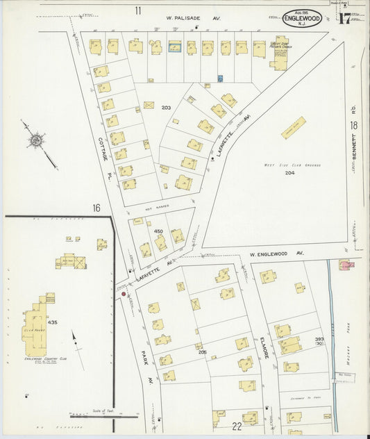 Sanborn Fire Insurance Map from Englewood, Bergen County, New Jersey (1915), Sheet #0017 - Historic Sanborn Fire Insurance Map Print, vintage old map wall art, antique decor, genealogy gift, New Jersey New Jersey map