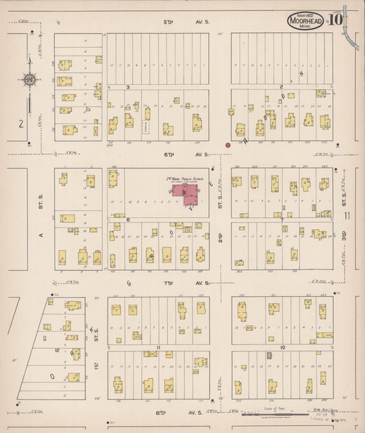 Sanborn Fire Insurance Map from Moorhead, Clay County, Minnesota (1922), Sheet #0010 - Historic Sanborn Fire Insurance Map Print, vintage old map wall art, antique decor, genealogy gift, Minnesota Minnesota map
