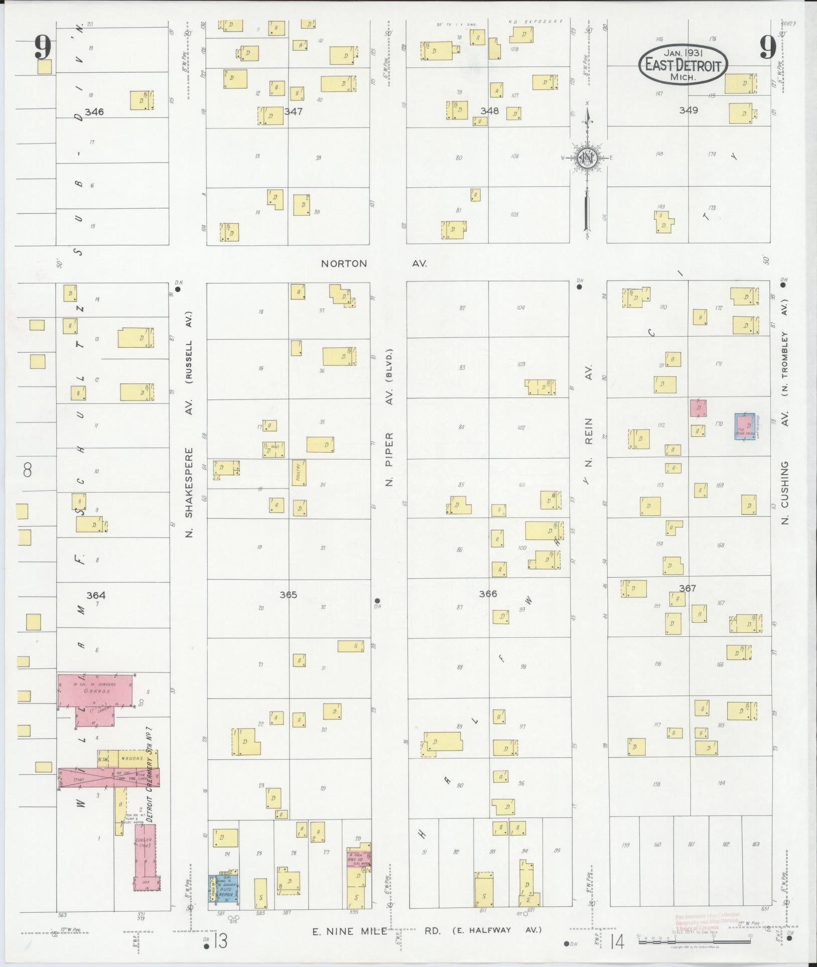 Sanborn Fire Insurance Map from East Detroit, Macomb County, Michigan (1931), Sheet #0009 - Historic Sanborn Fire Insurance Map Print, vintage old map wall art, antique decor, genealogy gift, Michigan Michigan map