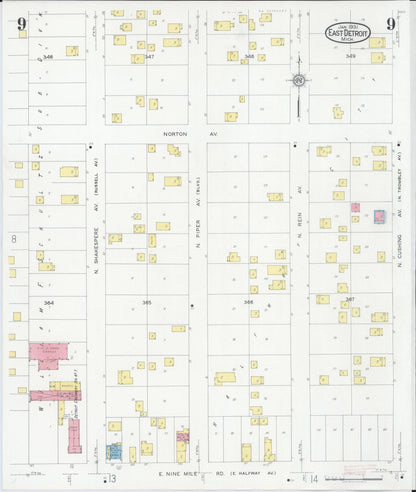 Sanborn Fire Insurance Map from East Detroit, Macomb County, Michigan (1931), Sheet #0009 - Historic Sanborn Fire Insurance Map Print, vintage old map wall art, antique decor, genealogy gift, Michigan Michigan map