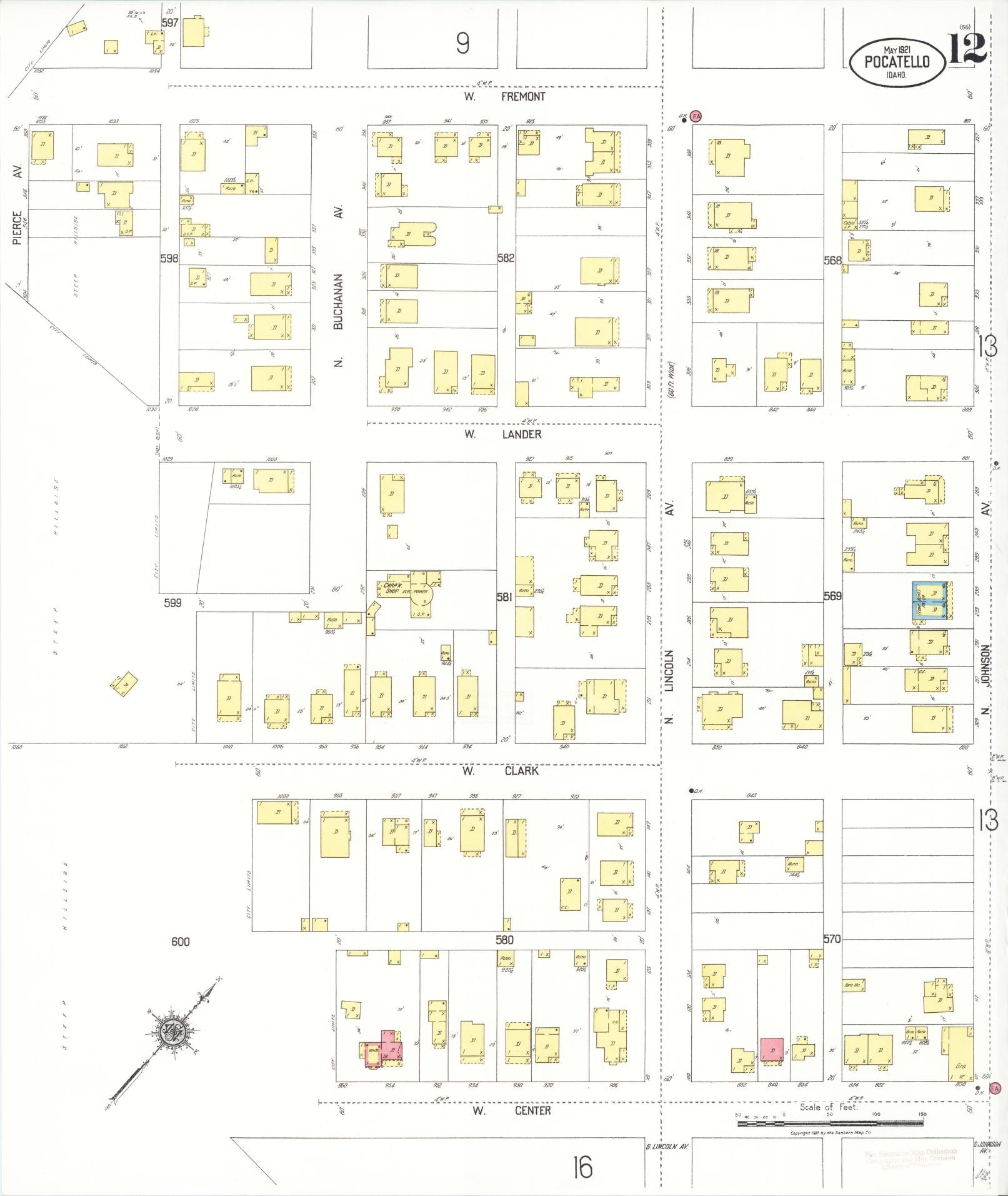 Sanborn Fire Insurance Map from Pocatello, Bannock County, Idaho (1921), Sheet #0012 - Historic Sanborn Fire Insurance Map Print, vintage old map wall art, antique decor, genealogy gift, Idaho Idaho map