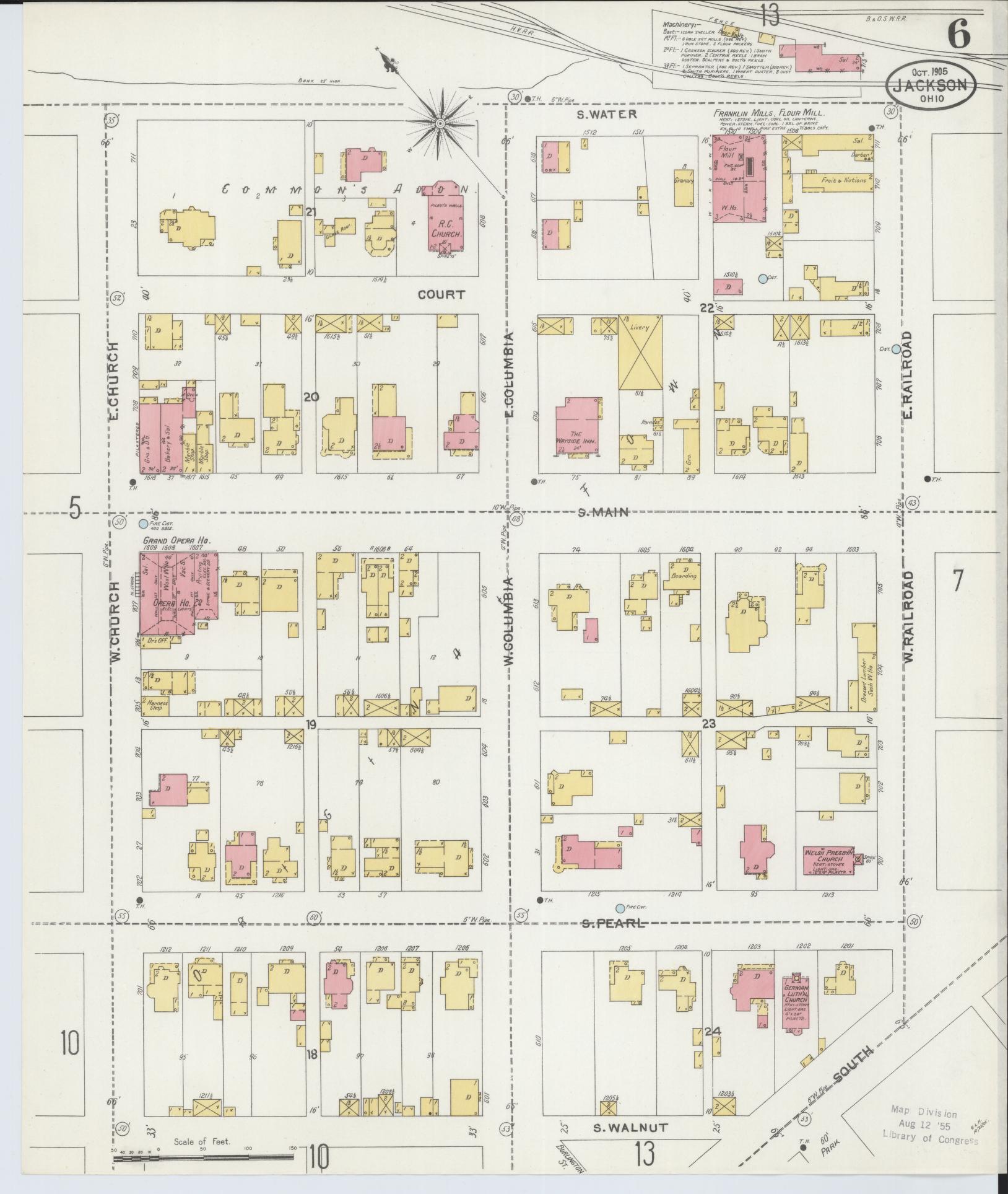 Sanborn Fire Insurance Map from Jackson, Jackson County, Ohio (1905), Sheet #0006 - Historic Sanborn Fire Insurance Map Print, vintage old map wall art, antique decor, genealogy gift, Ohio Ohio map