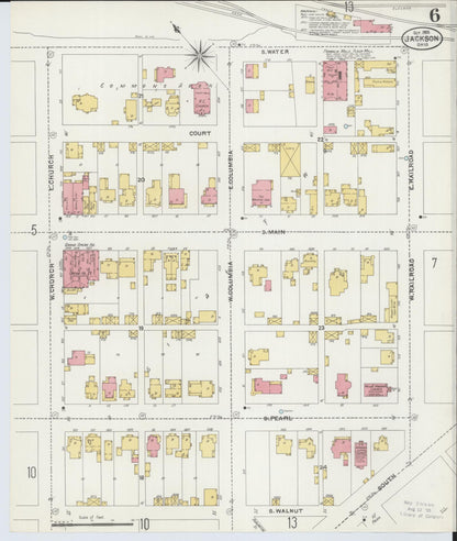 Sanborn Fire Insurance Map from Jackson, Jackson County, Ohio (1905), Sheet #0006 - Historic Sanborn Fire Insurance Map Print, vintage old map wall art, antique decor, genealogy gift, Ohio Ohio map