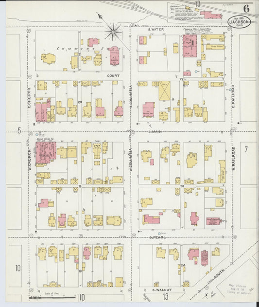 Sanborn Fire Insurance Map from Jackson, Jackson County, Ohio (1905), Sheet #0006 - Historic Sanborn Fire Insurance Map Print, vintage old map wall art, antique decor, genealogy gift, Ohio Ohio map