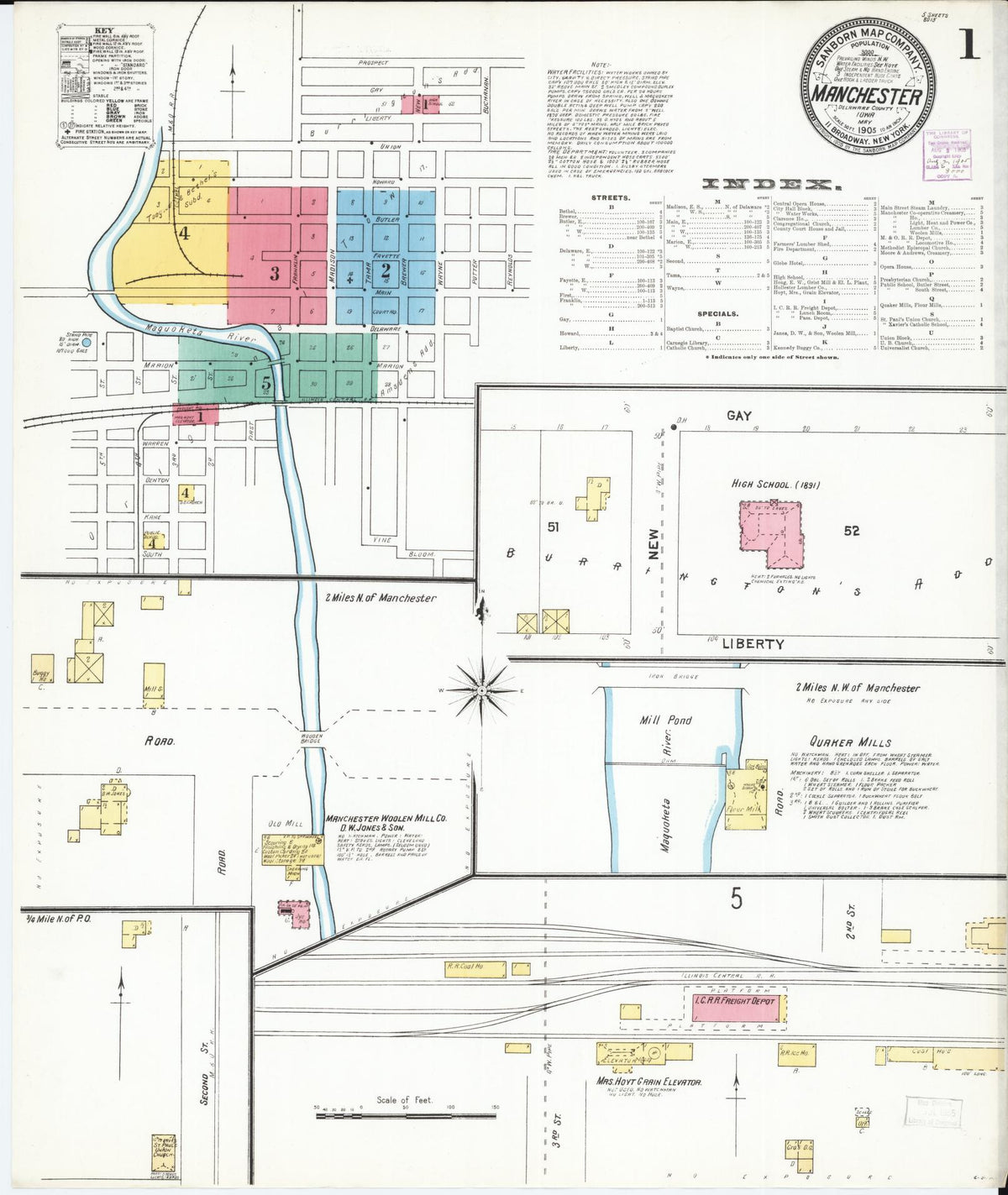 Sanborn Fire Insurance Map from Manchester, Delaware County, Iowa (1905), Sheet #0001 - Historic Sanborn Fire Insurance Map Print, vintage old map wall art, antique decor, genealogy gift, Manchester Delaware map
