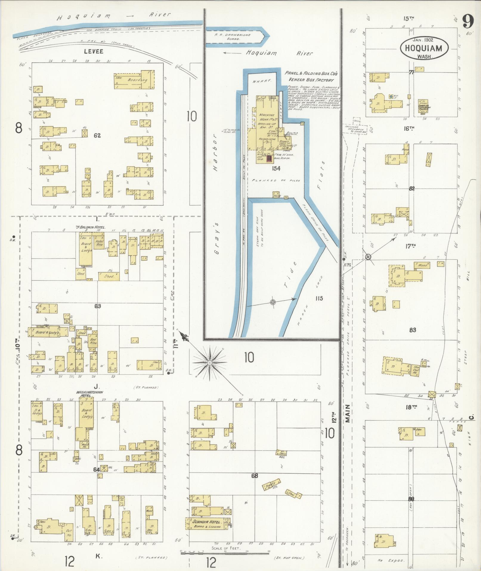 Sanborn Fire Insurance Map from Hoquiam, Grays Harbor County, Washington (1902), Sheet #0009 - Complete Map Set gallery image, historic Sanborn map, vintage wall art, Washington Washington