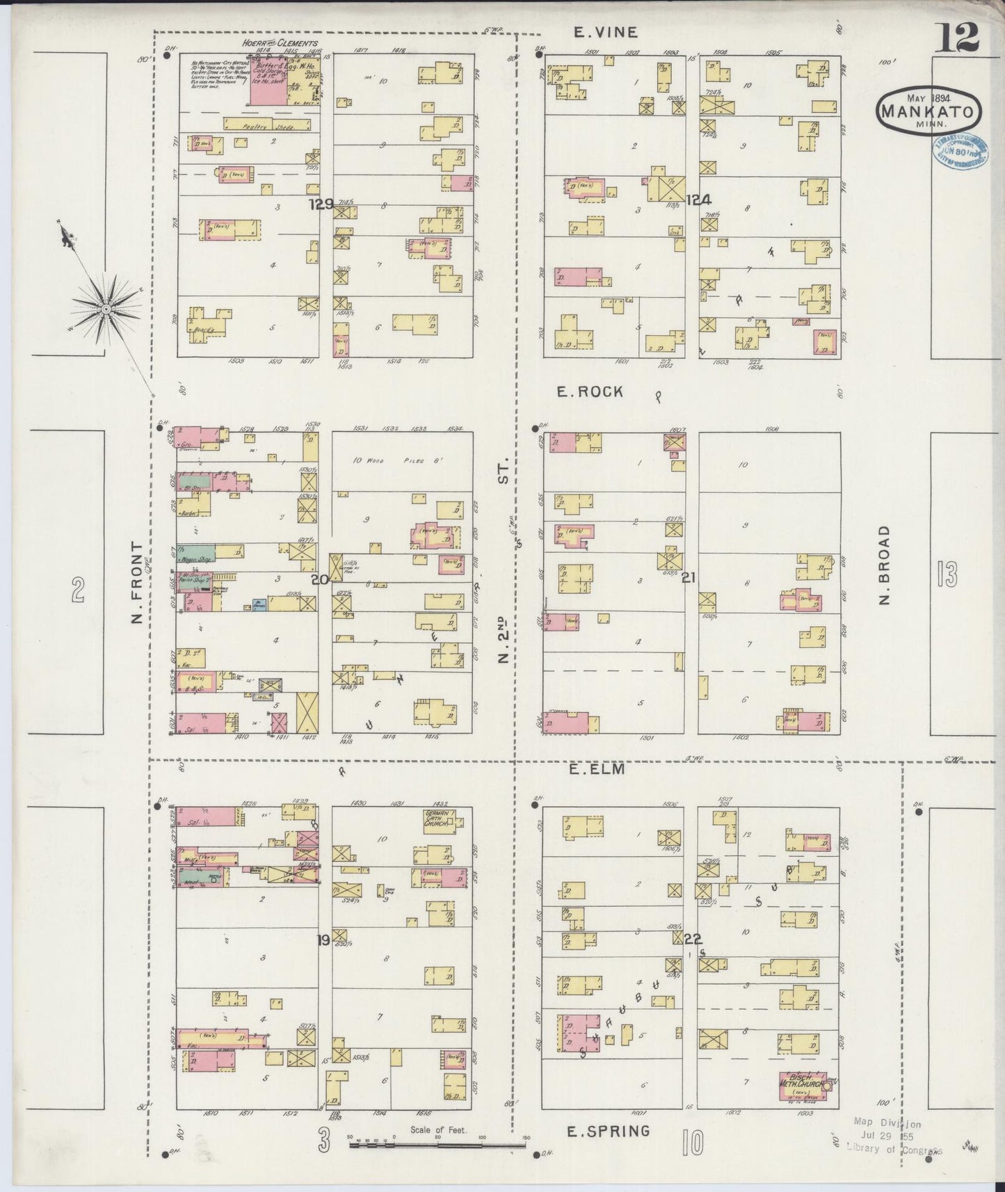 Sanborn Fire Insurance Map from Mankato, Blue Earth County, Minnesota (1894), Sheet #0012 - Complete Map Set gallery image, historic Sanborn map, vintage wall art, Minnesota Minnesota