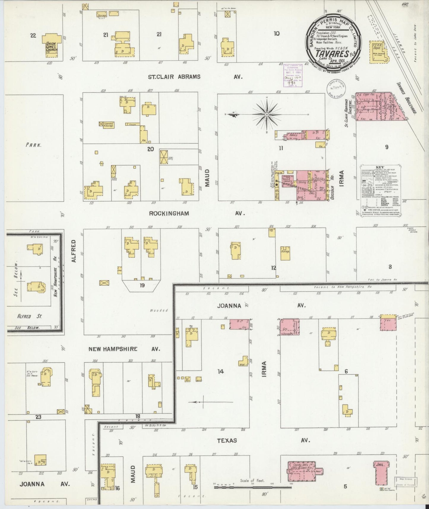 Sanborn Fire Insurance Map from Tavares, Lake County, Florida (1901), Sheet #0001 - Historic Sanborn Fire Insurance Map Print, vintage old map wall art, antique decor, genealogy gift, Florida Florida map