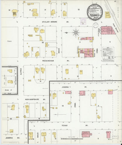 Sanborn Fire Insurance Map from Tavares, Lake County, Florida (1901), Sheet #0001 - Historic Sanborn Fire Insurance Map Print, vintage old map wall art, antique decor, genealogy gift, Florida Florida map