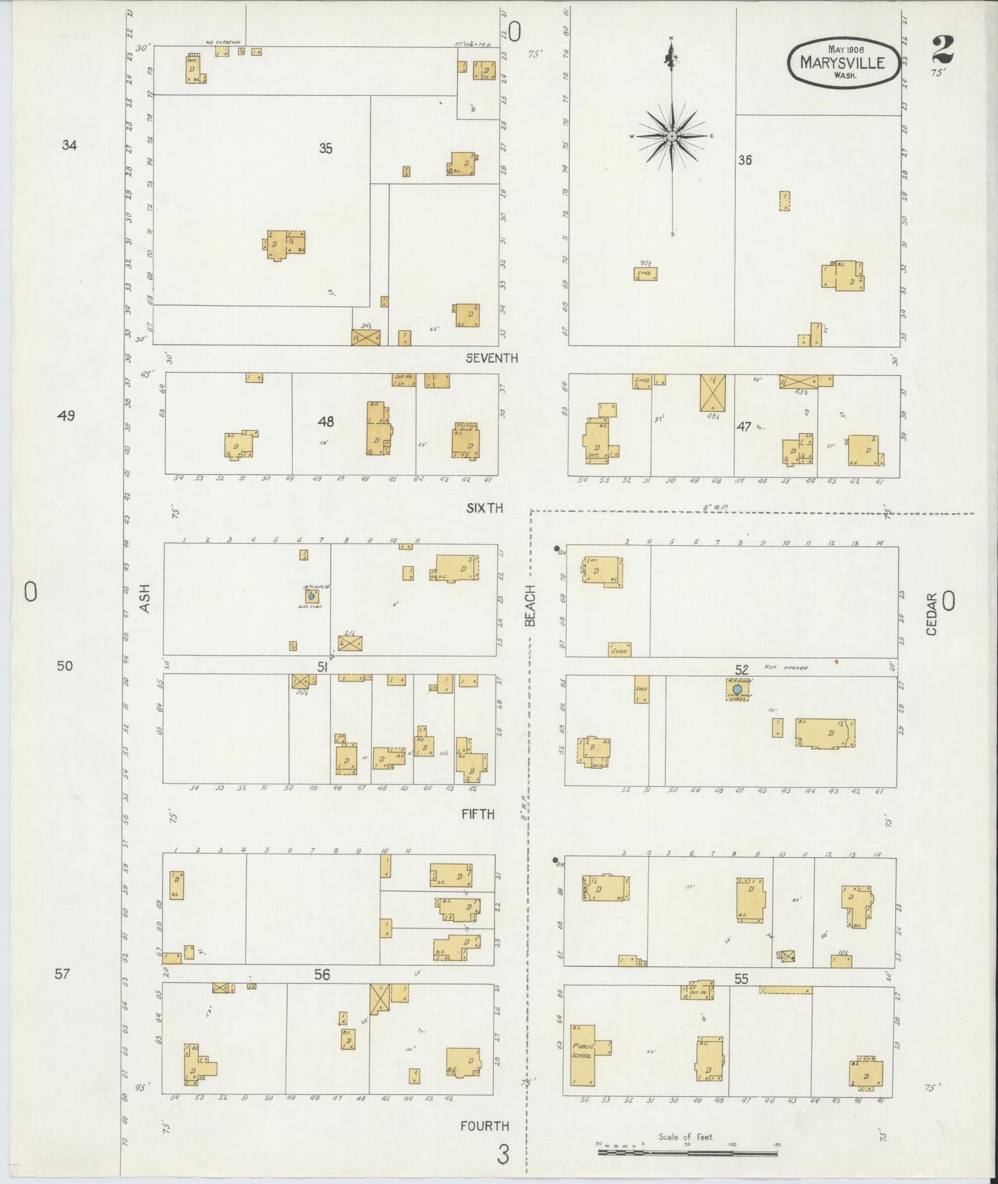 Sanborn Fire Insurance Map from Marysville, Snohomish County, Washington (1906), Sheet #0002 - Complete Map Set gallery image, historic Sanborn map, vintage wall art, Washington Washington