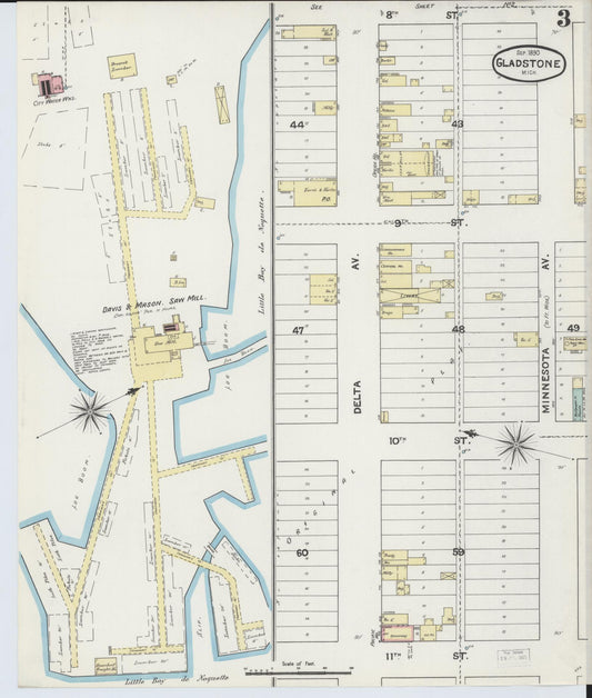 Sanborn Fire Insurance Map from Gladstone, Delta County, Michigan (1890), Sheet #0003 - Historic Sanborn Fire Insurance Map Print, vintage old map wall art, antique decor, genealogy gift, Michigan Michigan map