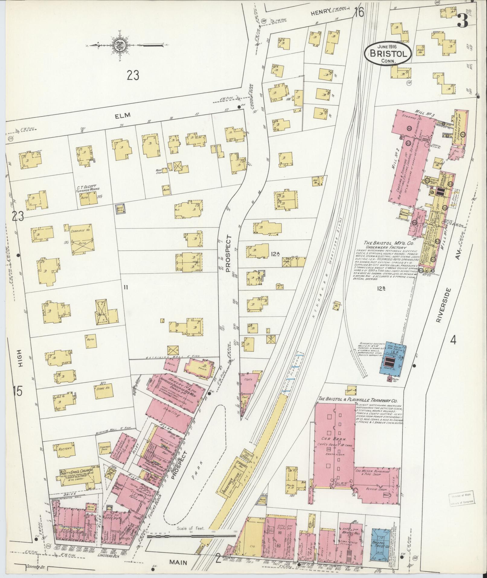 Sanborn Fire Insurance Map from Bristol, Hartford County, Connecticut (1916), Sheet #0003 - Complete Map Set gallery image, historic Sanborn map, vintage wall art, Connecticut Connecticut