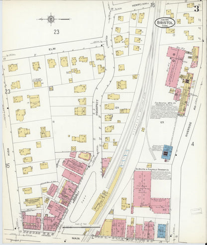 Sanborn Fire Insurance Map from Bristol, Hartford County, Connecticut (1916), Sheet #0003 - Complete Map Set gallery image, historic Sanborn map, vintage wall art, Connecticut Connecticut